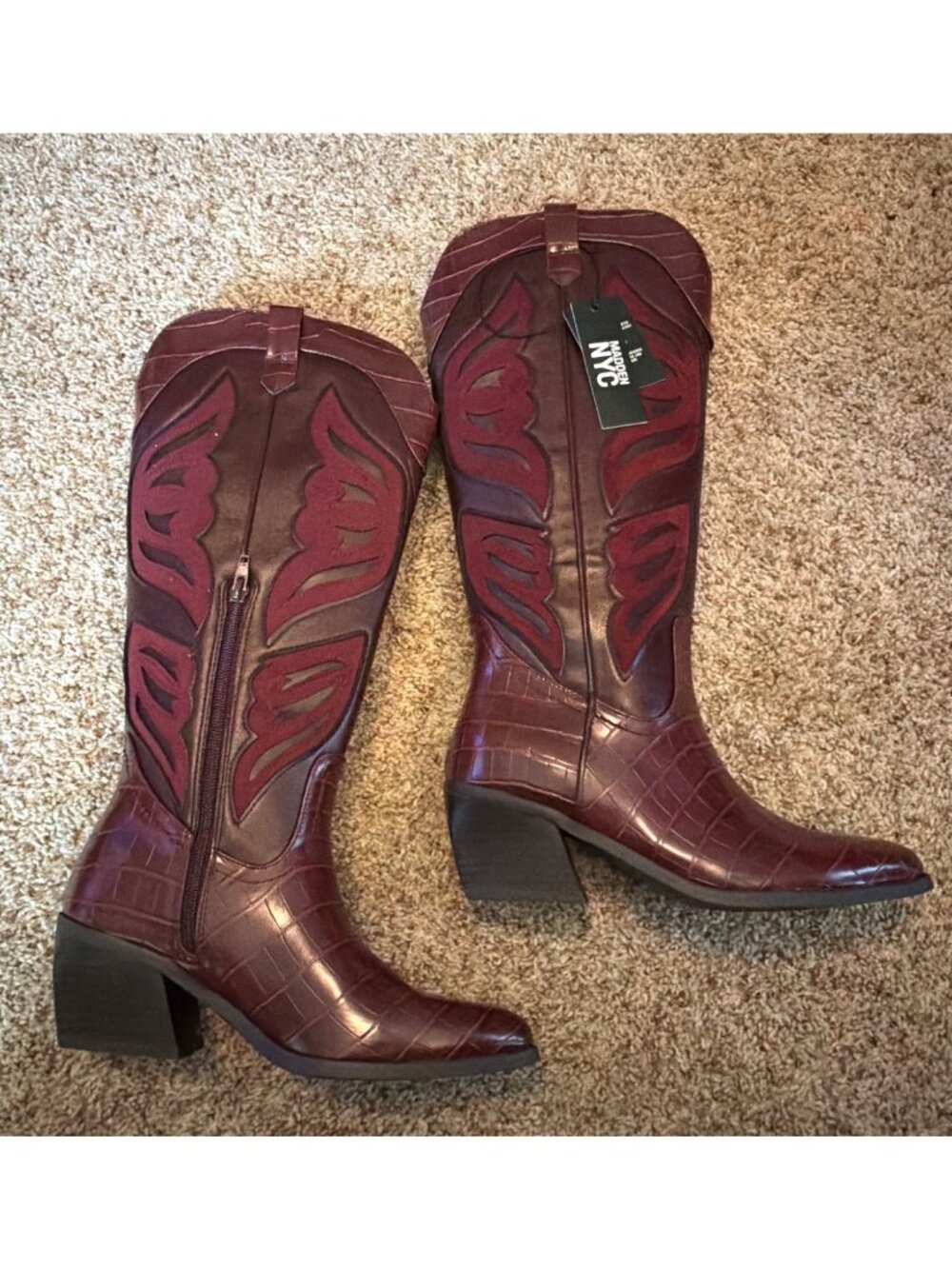 Madden NYC Womens Butterfly Western Boots Sz 7 Red Faux Leather Inside Zipper